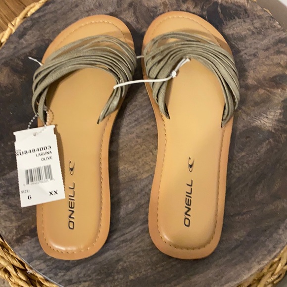 Women’s O’Neill leather flats sandals Laguna olive strappy slide on shoes new 6 - Picture 1 of 6